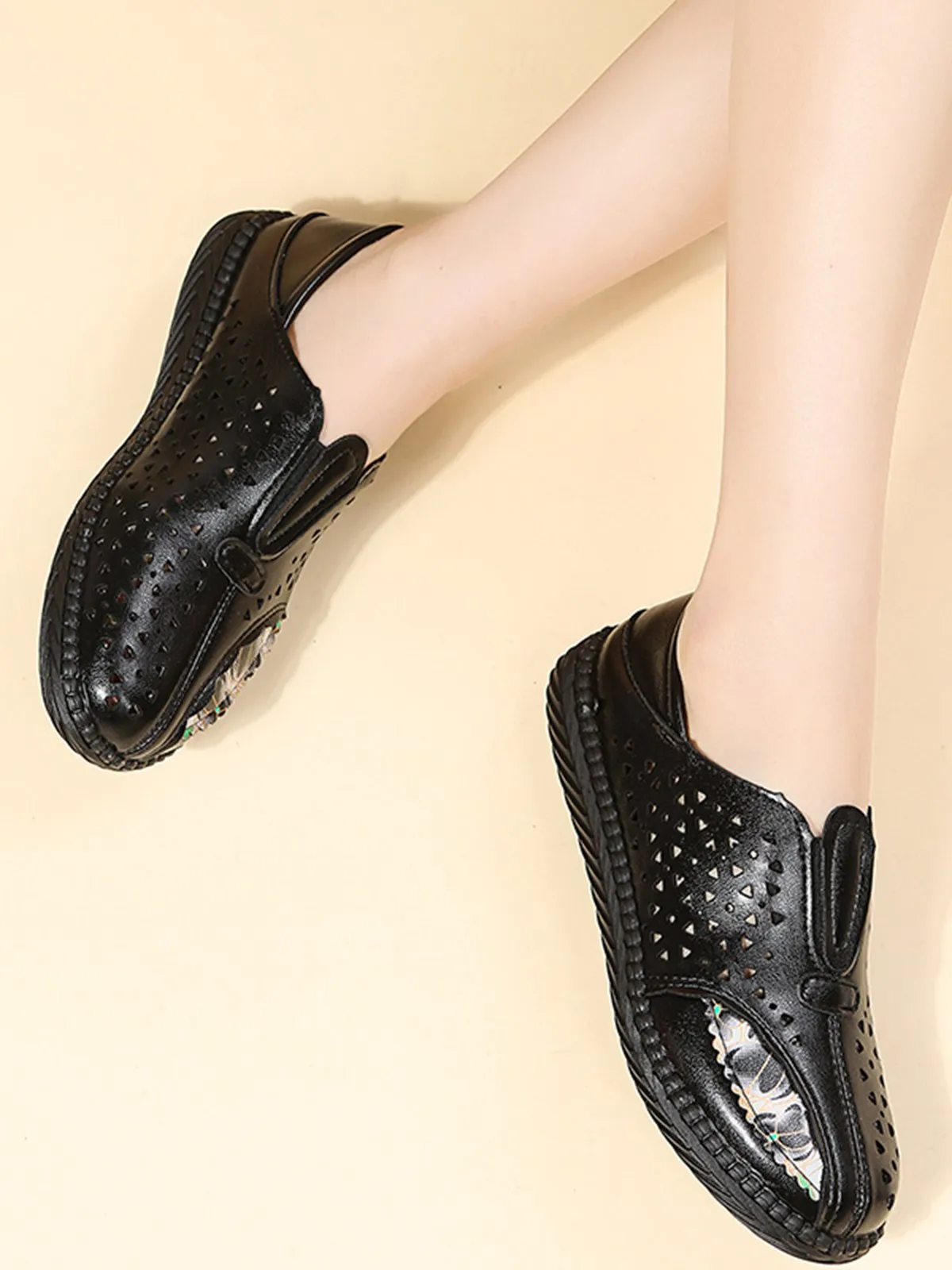 Vintage Plain All Season Daily PU Standard Rubber Slip On Deep Mouth Shoes Flats