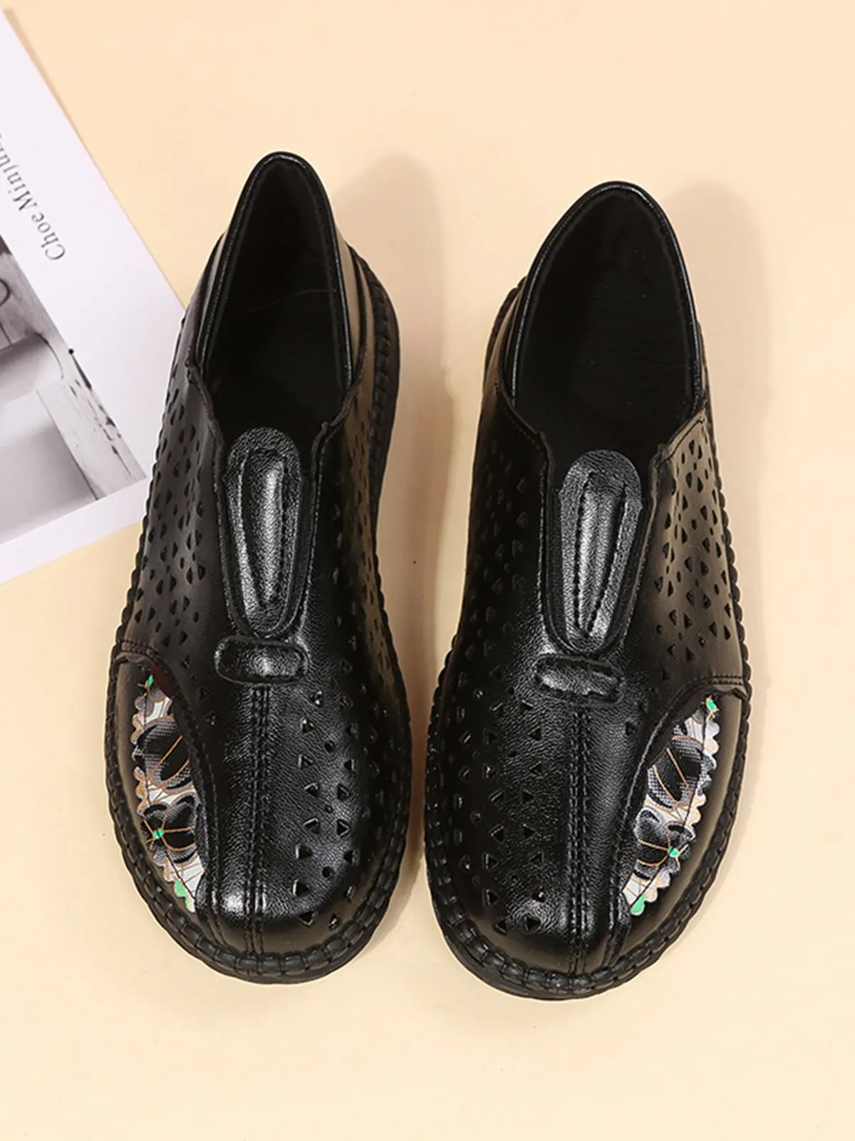 Vintage Plain All Season Daily PU Standard Rubber Slip On Deep Mouth Shoes Flats