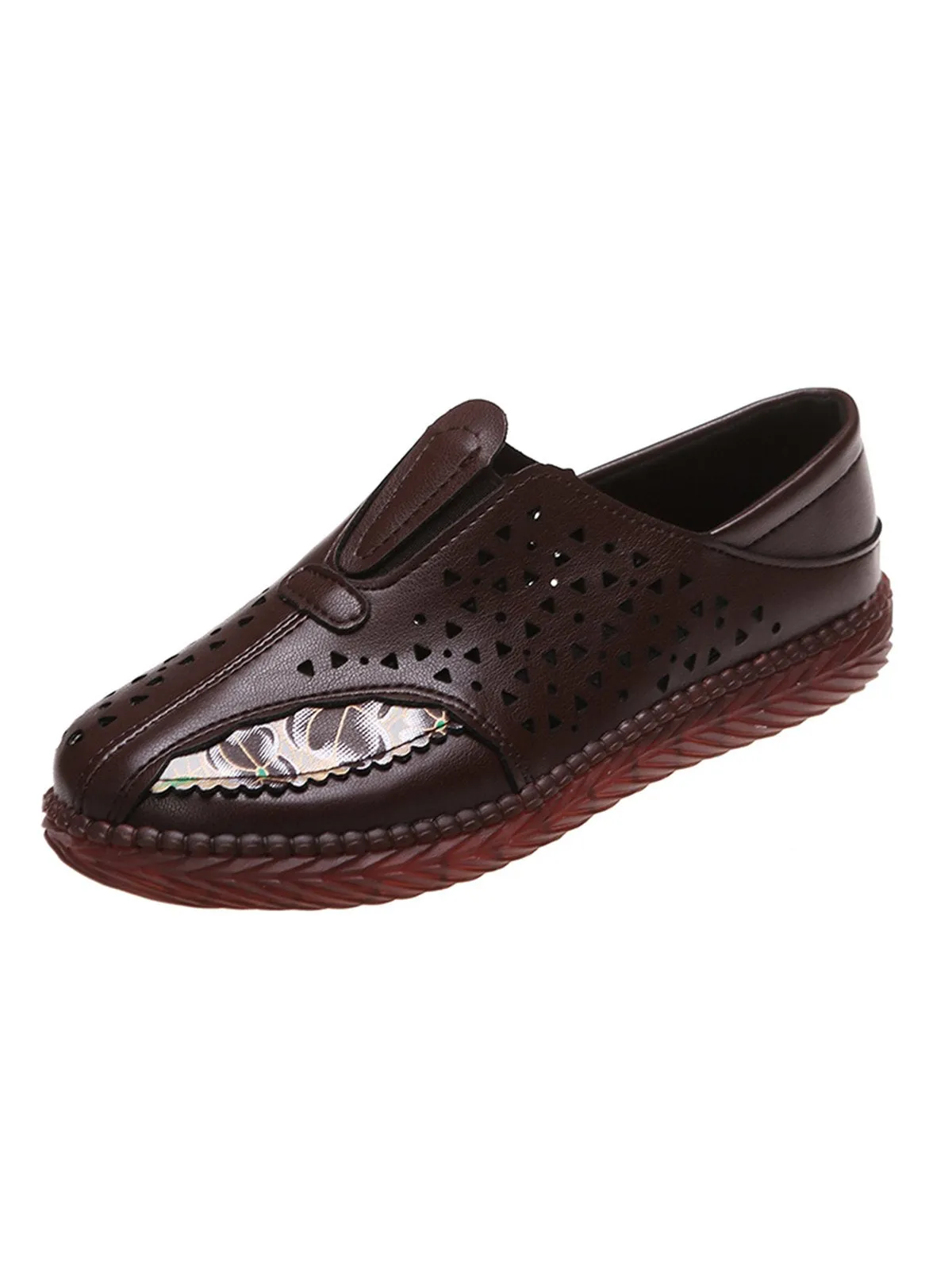 Vintage Plain All Season Daily PU Standard Rubber Slip On Deep Mouth Shoes Flats