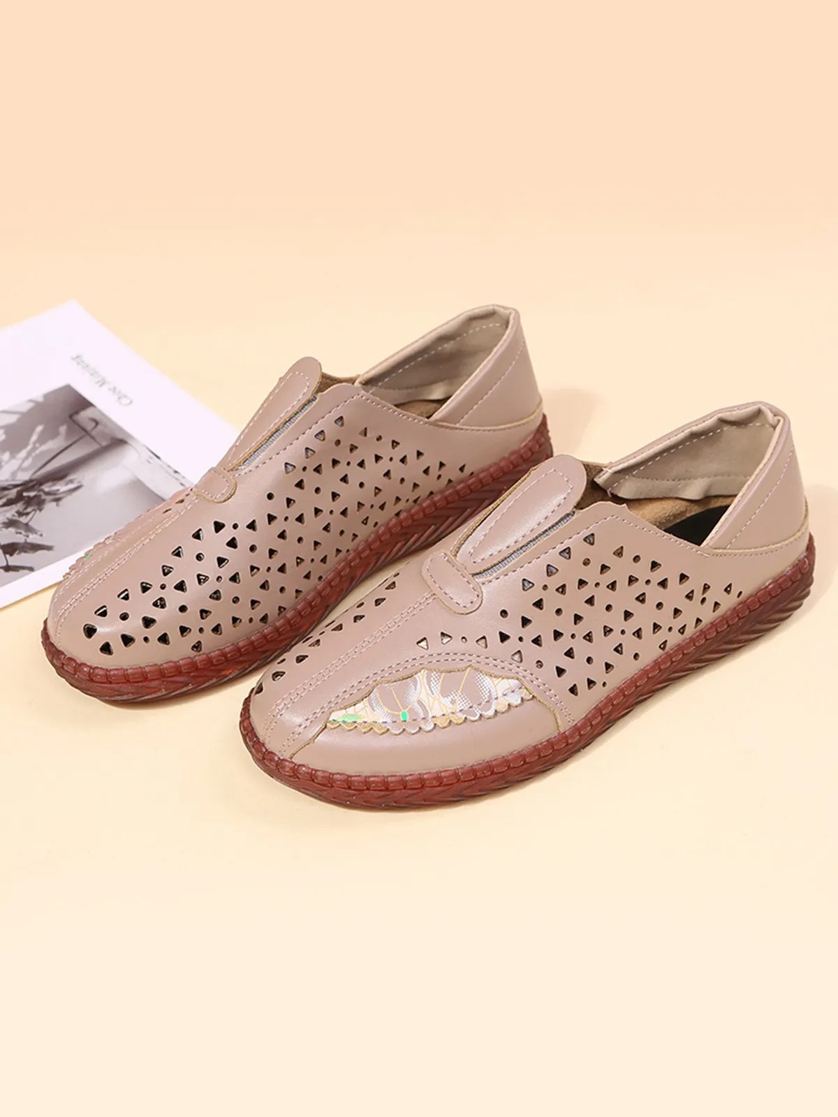 Vintage Plain All Season Daily PU Standard Rubber Slip On Deep Mouth Shoes Flats
