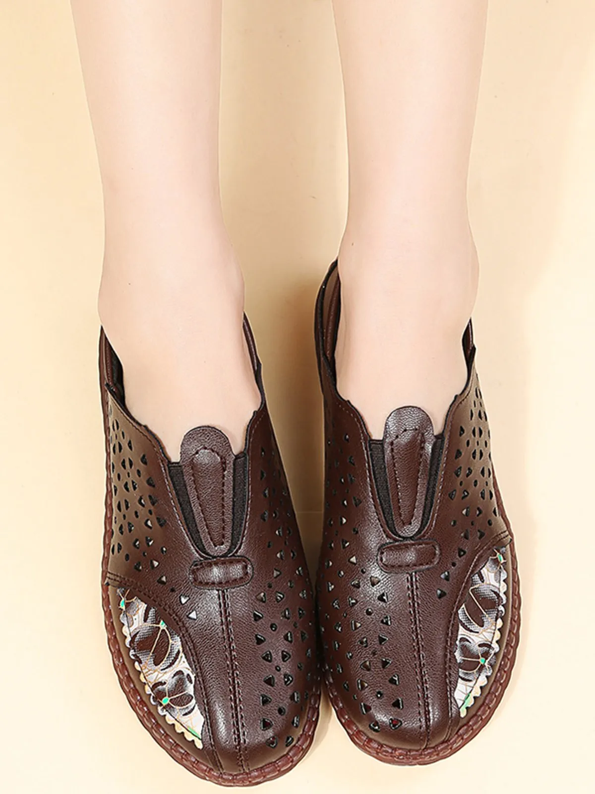 Vintage Plain All Season Daily PU Standard Rubber Slip On Deep Mouth Shoes Flats