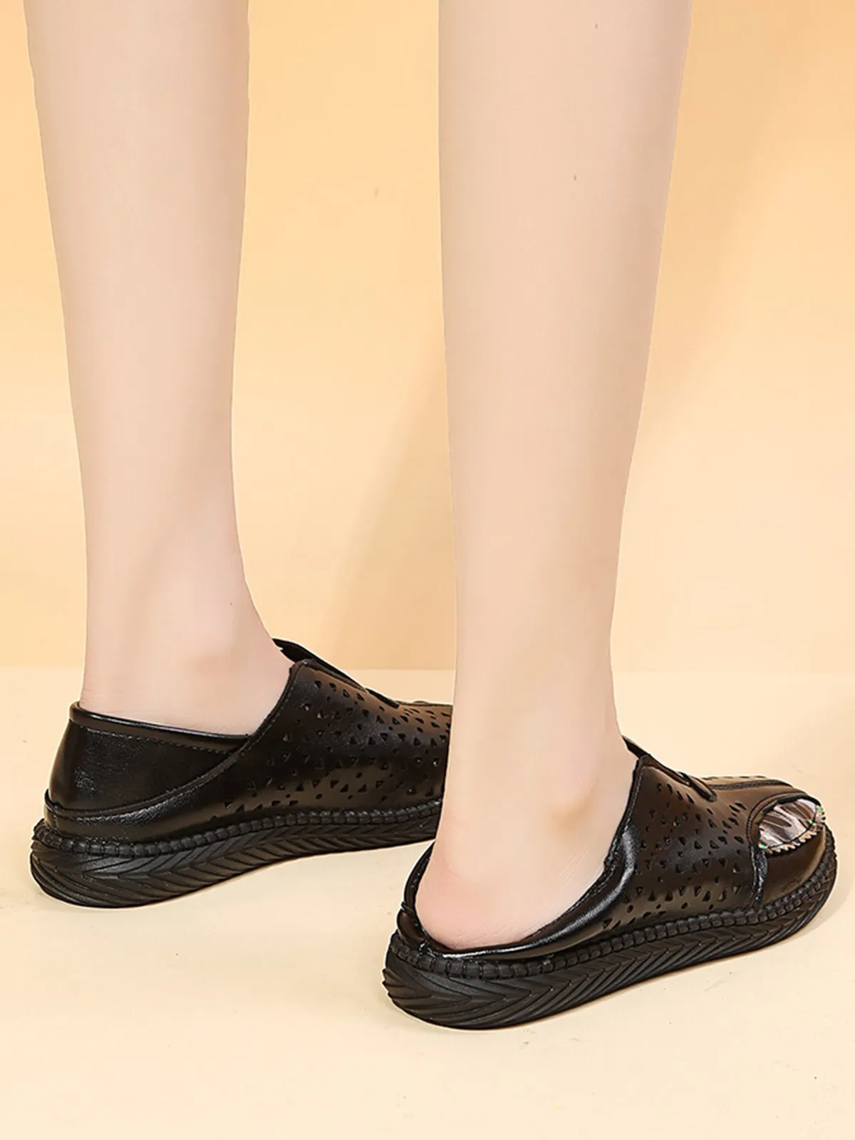 Vintage Plain All Season Daily PU Standard Rubber Slip On Deep Mouth Shoes Flats