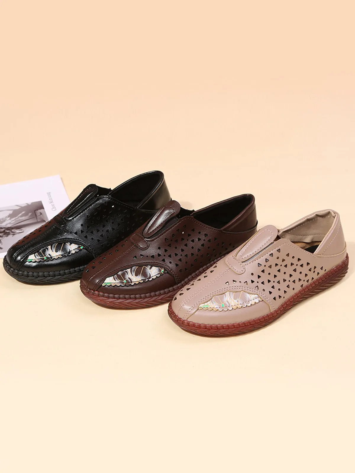 Vintage Plain All Season Daily PU Standard Rubber Slip On Deep Mouth Shoes Flats