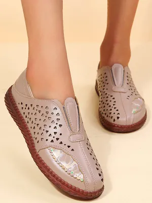 Vintage Plain All Season Daily PU Standard Rubber Slip On Deep Mouth Shoes Flats
