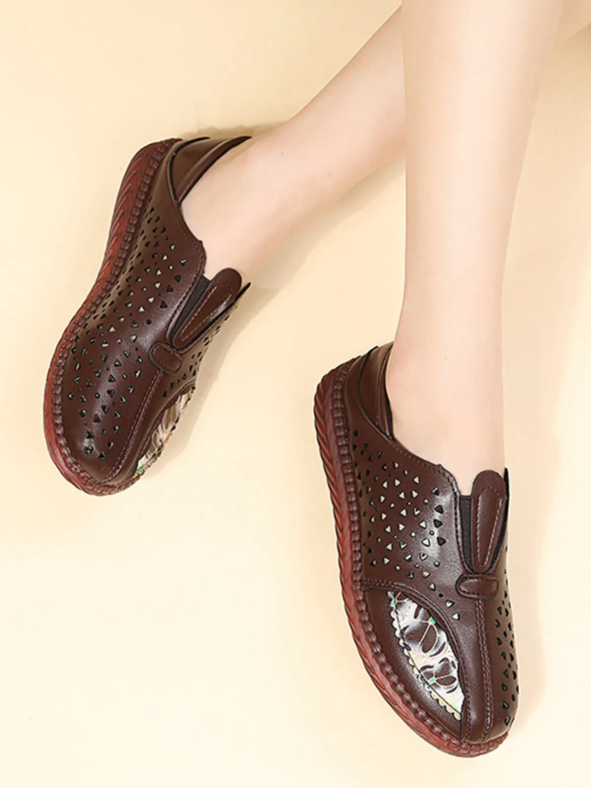 Vintage Plain All Season Daily PU Standard Rubber Slip On Deep Mouth Shoes Flats