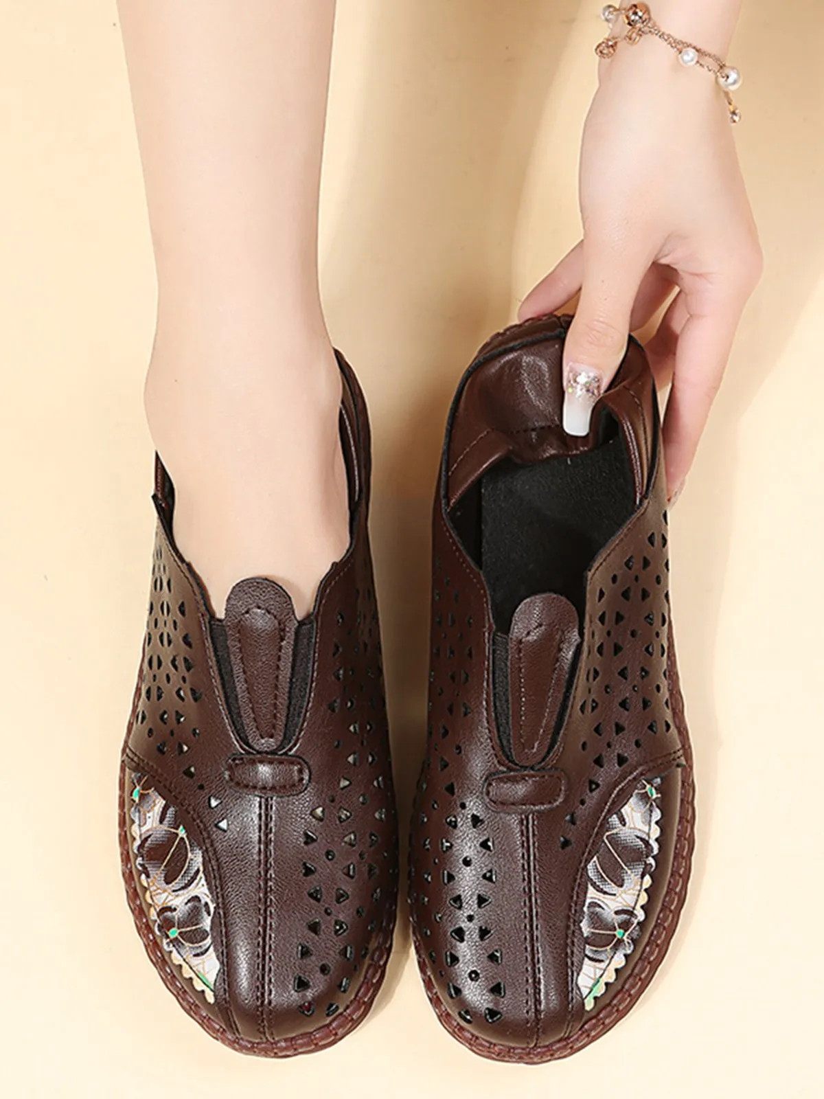 Vintage Plain All Season Daily PU Standard Rubber Slip On Deep Mouth Shoes Flats