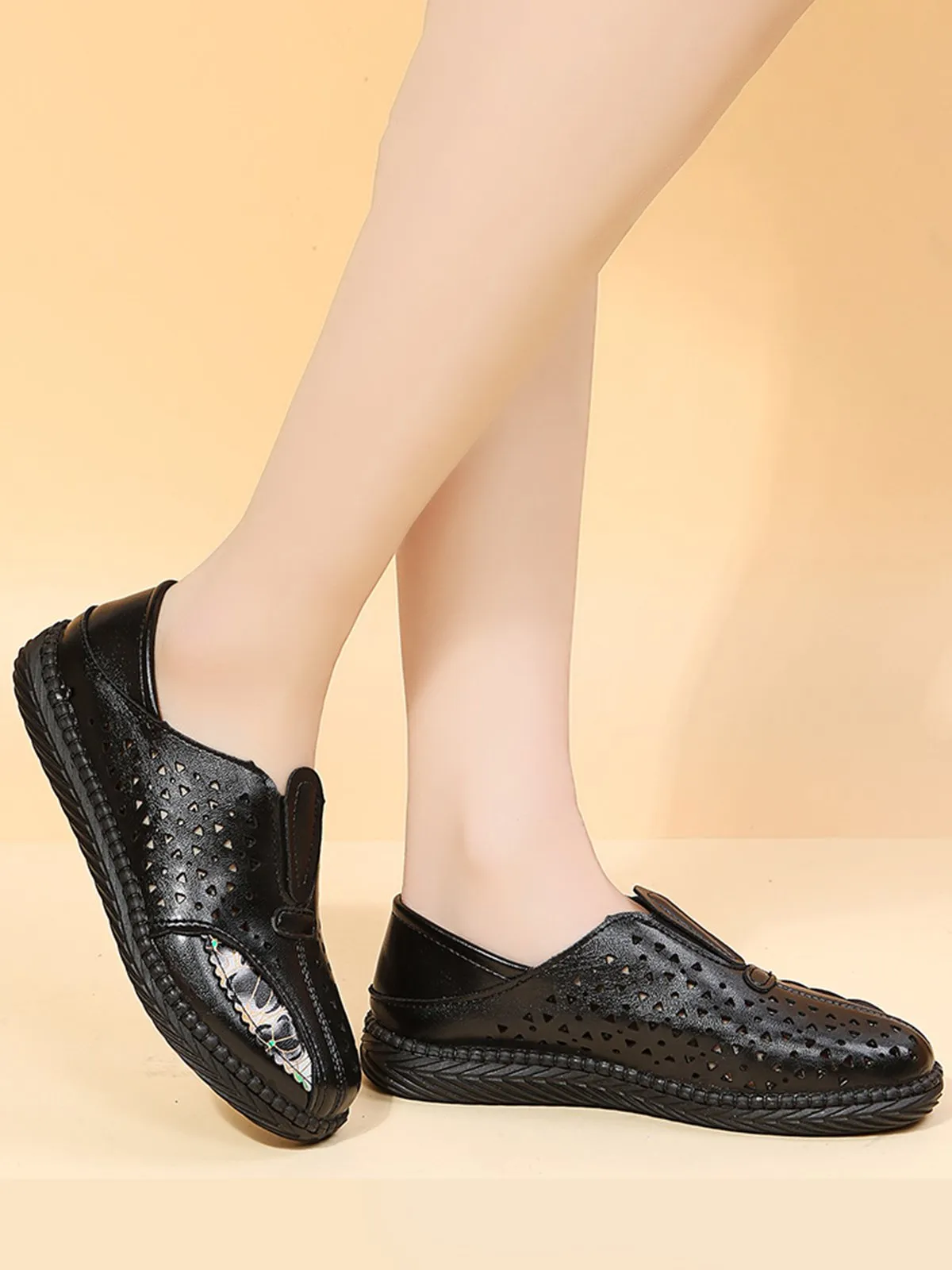 Vintage Plain All Season Daily PU Standard Rubber Slip On Deep Mouth Shoes Flats