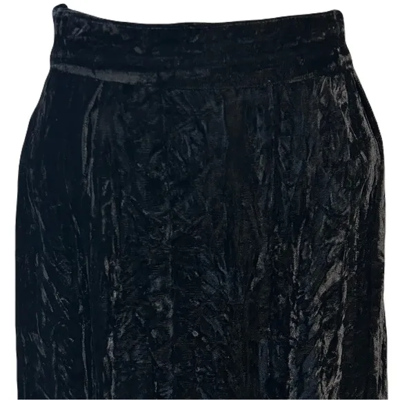 Vintage Womens Crushed Velvet Midi Skirt Sz EU 46 US M Zip Lined Black Italy