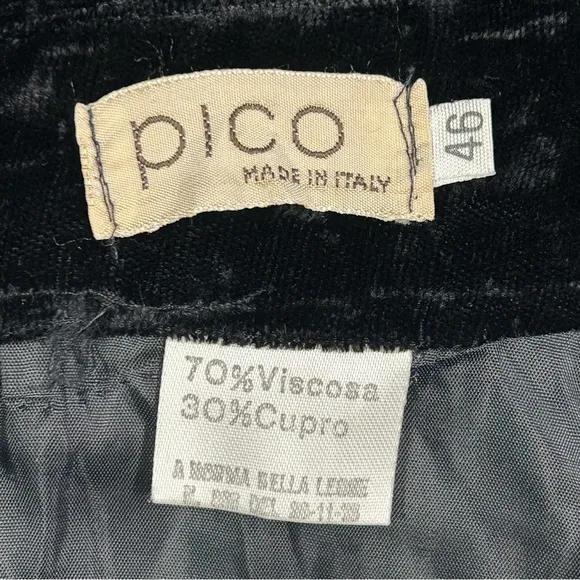 Vintage Womens Crushed Velvet Midi Skirt Sz EU 46 US M Zip Lined Black Italy