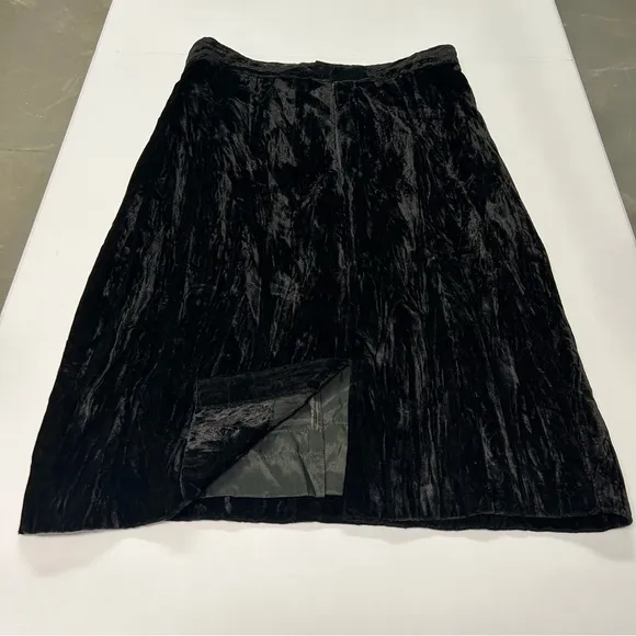 Vintage Womens Crushed Velvet Midi Skirt Sz EU 46 US M Zip Lined Black Italy