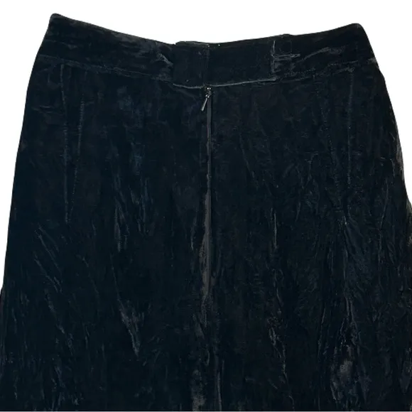 Vintage Womens Crushed Velvet Midi Skirt Sz EU 46 US M Zip Lined Black Italy