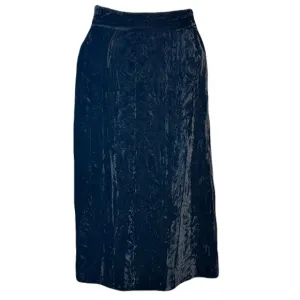 Vintage Womens Crushed Velvet Midi Skirt Sz EU 46 US M Zip Lined Black Italy