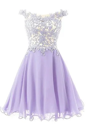 Violet Short Chiffon Lace Handmade Free Shipping Homecoming Dress K285