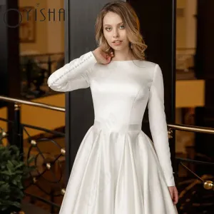 Wedding Dresses Simple Long Sleeves A-Line Luxury Bridal Gown For Woman