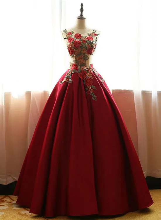 Wine Red Gorgeous Prom Dress , Burgundy Satin Long Party Dress, Evening Gowns