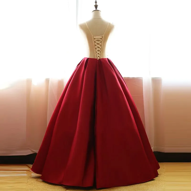 Wine Red Gorgeous Prom Dress , Burgundy Satin Long Party Dress, Evening Gowns