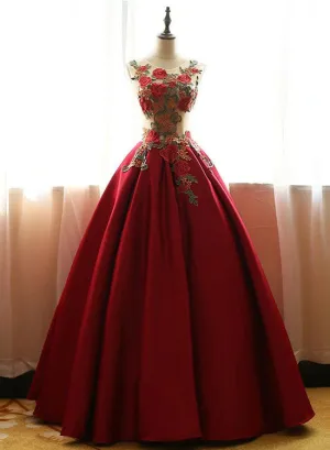 Wine Red Gorgeous Prom Dress , Burgundy Satin Long Party Dress, Evening Gowns