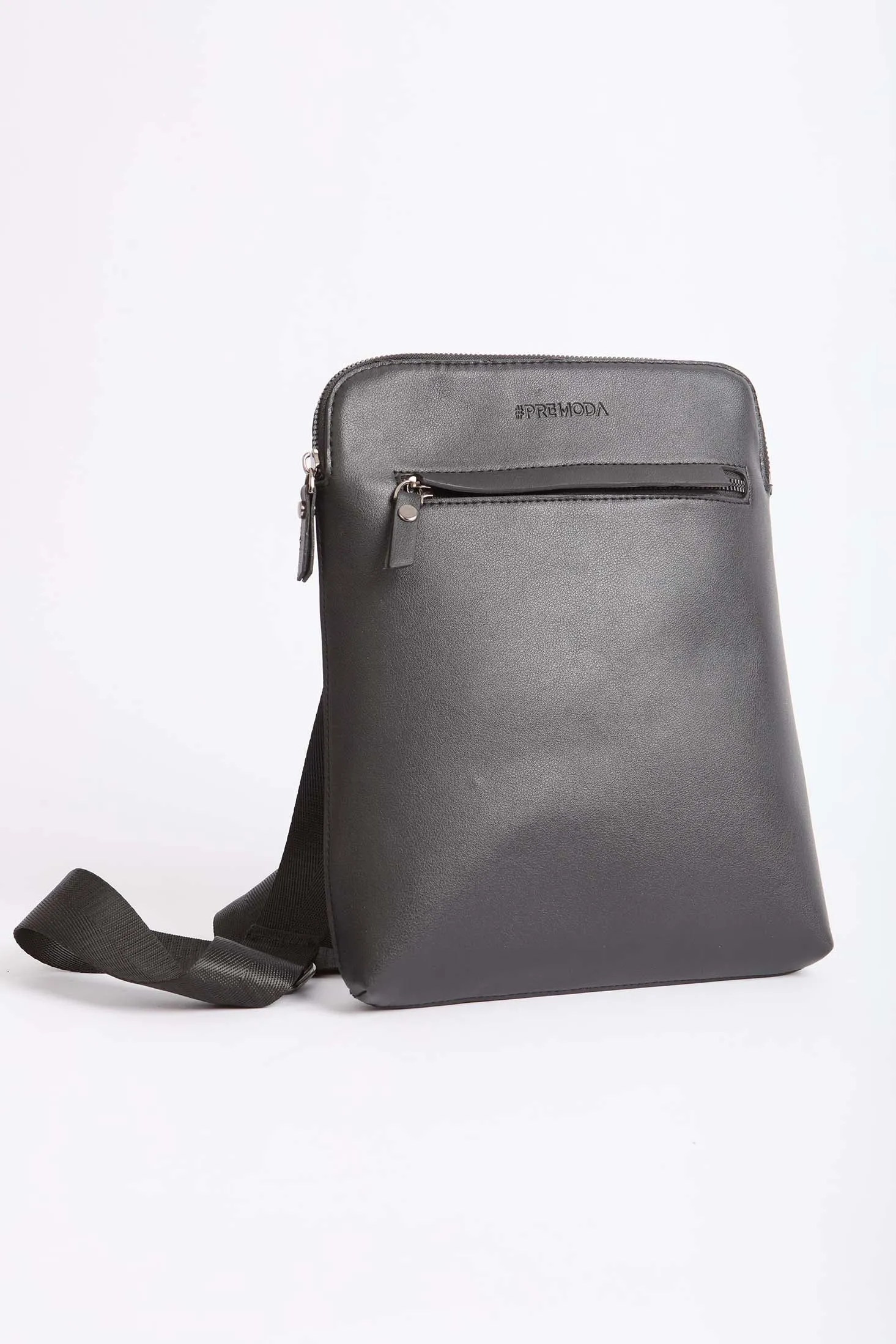 Women Bag Casual Logo Embellished Faux Leather Black