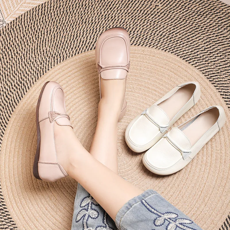 Women Loafers Anti-slip Breathable Comfortable Shoes Genuine Leather Soft Sole Shoes