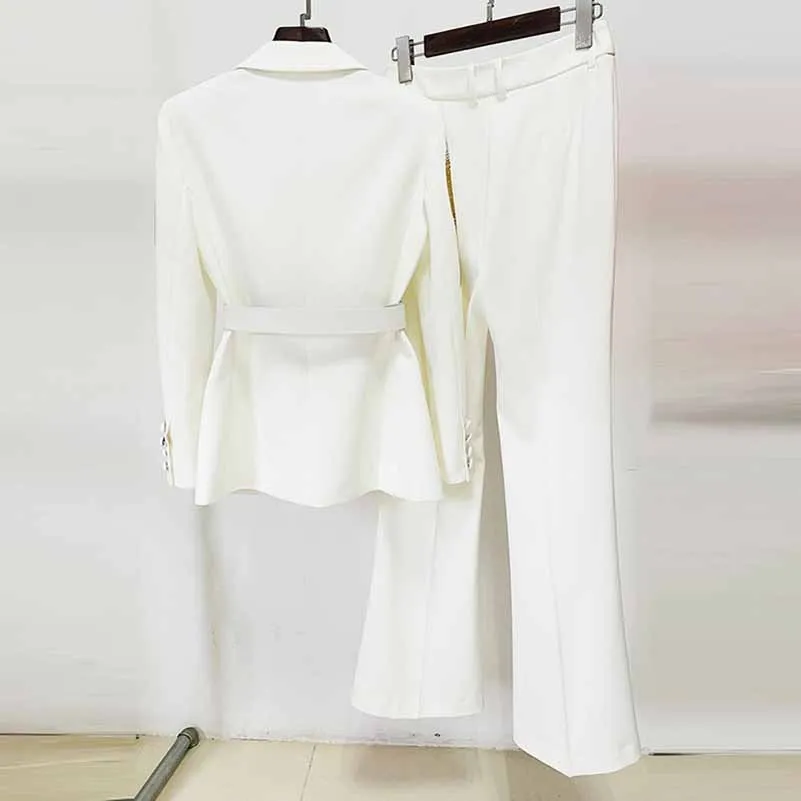 Women Wedding Pantsuits With Belt hot drilling Flare Bottoms Two Pieces Formal Suit