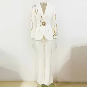 Women Wedding Pantsuits With Belt hot drilling Flare Bottoms Two Pieces Formal Suit