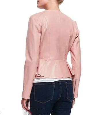 Women's Baby Pink Genuine Leather Jacket WJ049