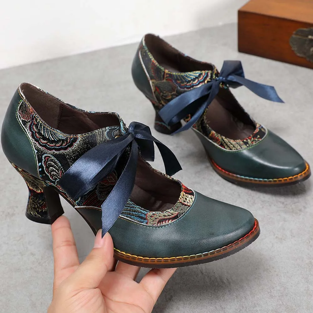 Women's Handmade Leather Shoes Bohemian Vintage Heels