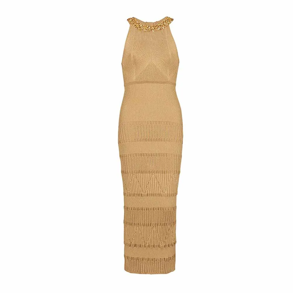 Women's Sleeveless Knitted Maxi Dress Midi Bodycon Dress