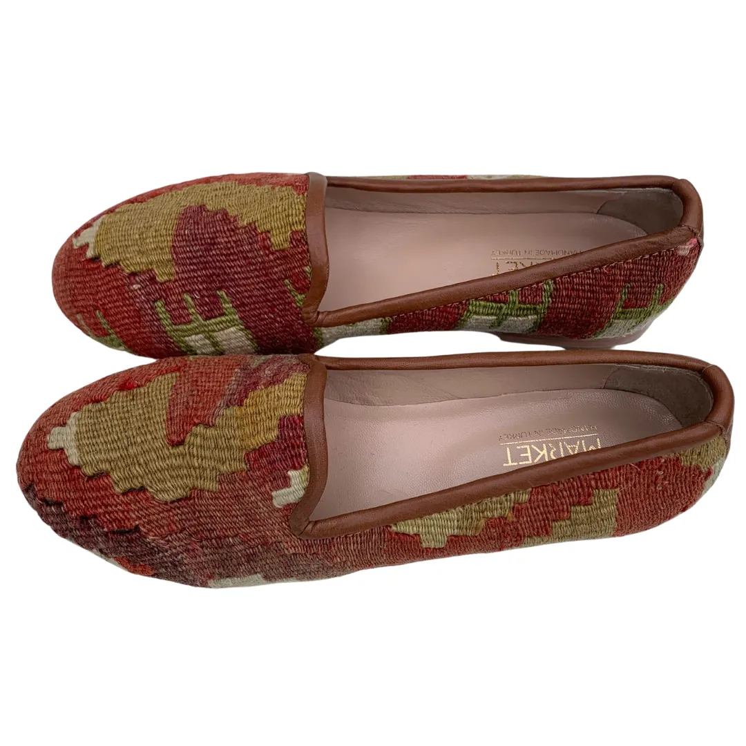 Women's Turkish Kilim Loafers Red & Mustard