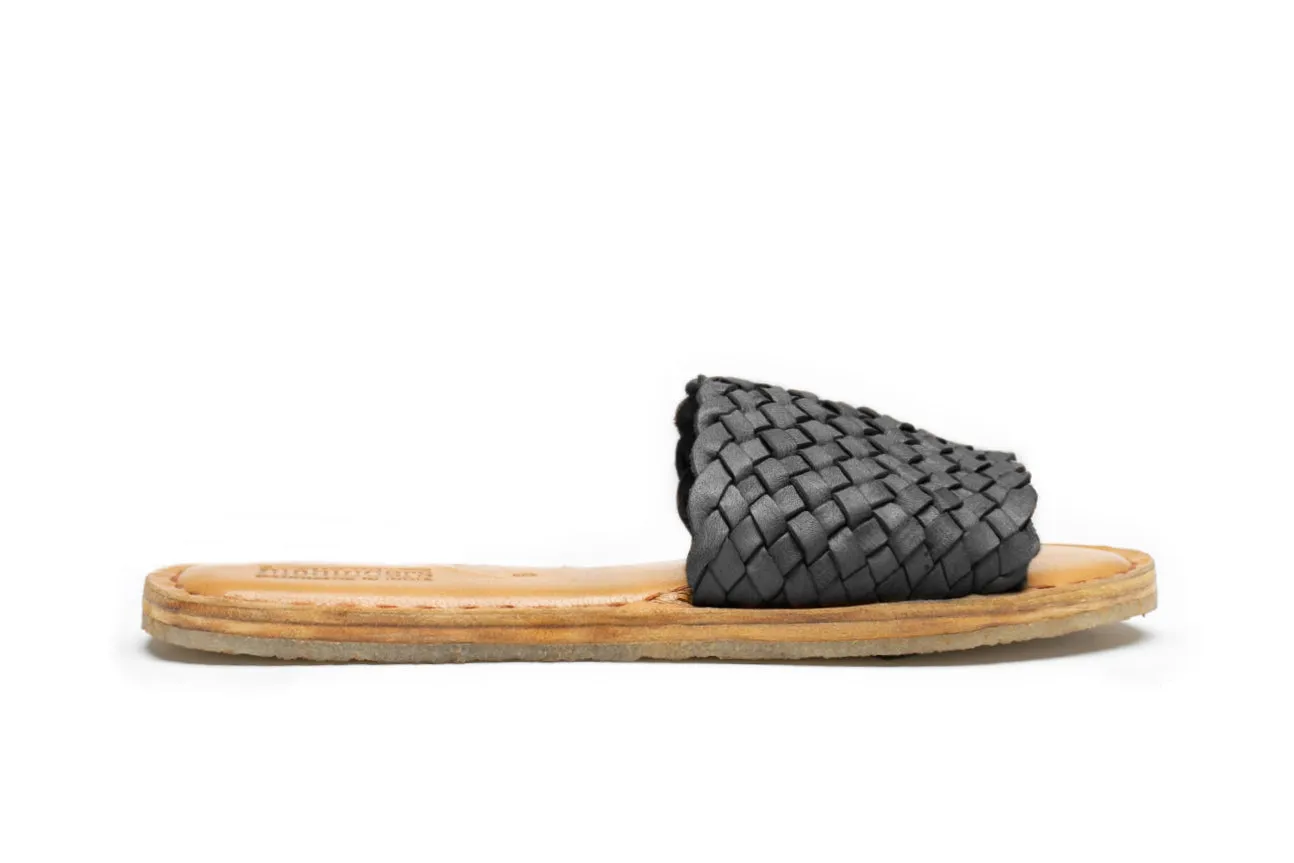 Woven Leather Sandals in Charcoal