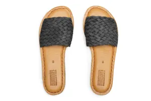 Woven Leather Sandals in Charcoal