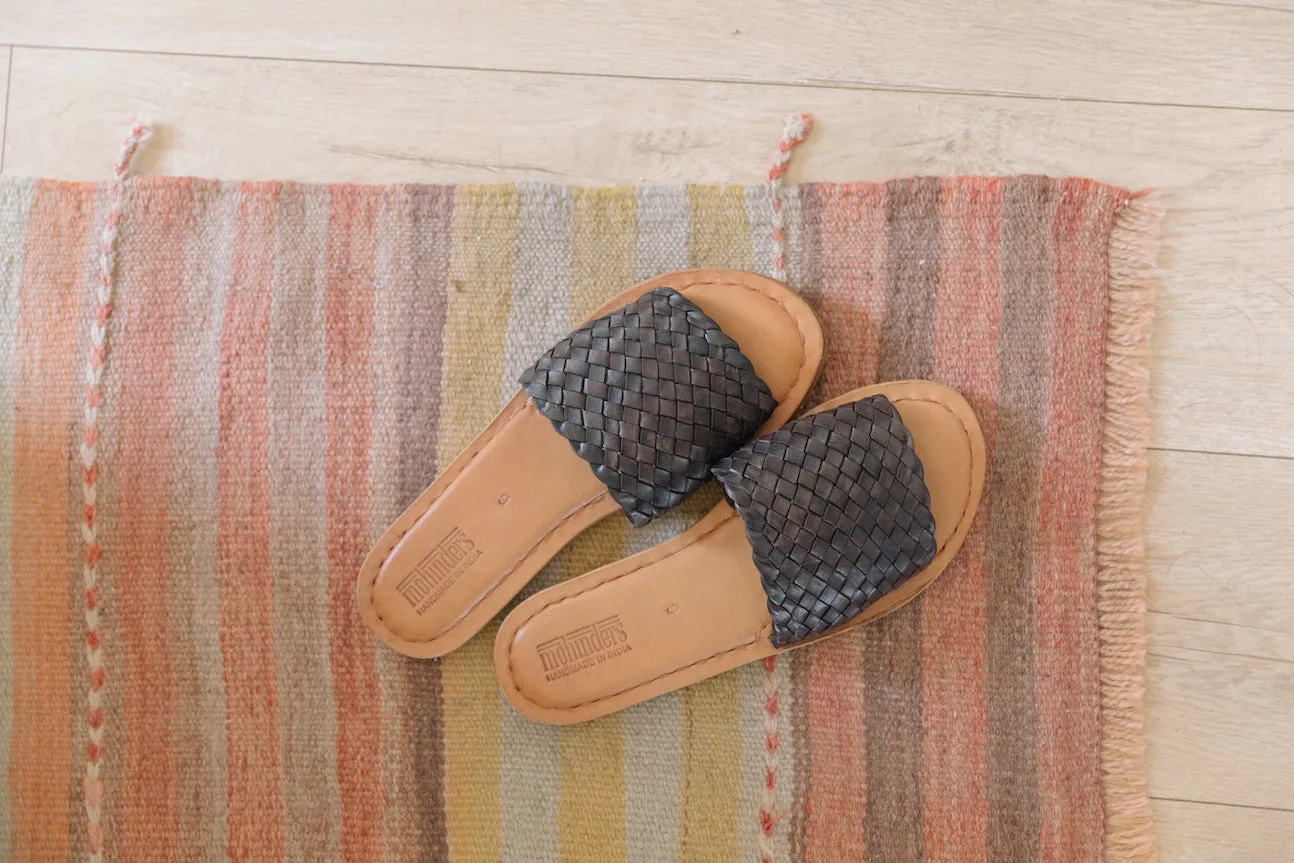 Woven Leather Sandals in Charcoal