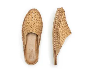 Woven Leather Slides in Honey