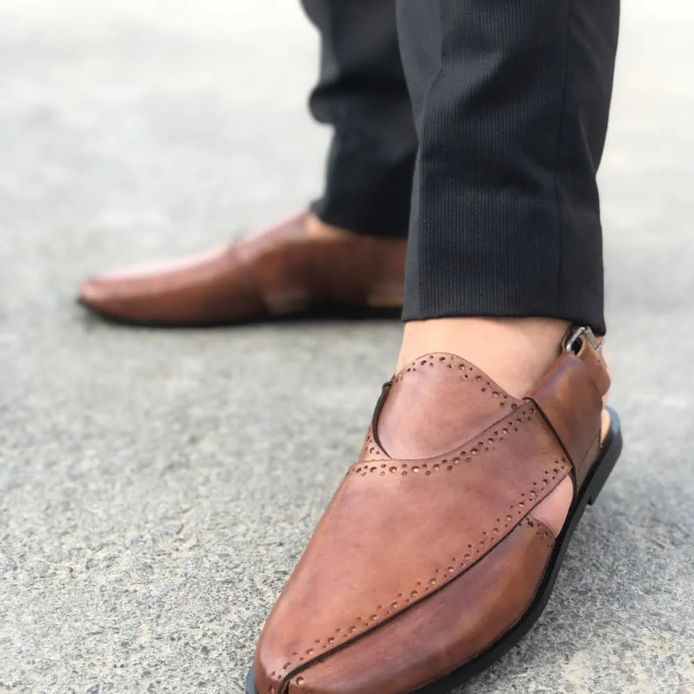 WS Pure leather Handmade Mustard Peshawari Sandal S-670