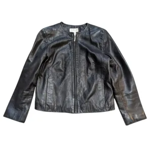 Y2K 90s Casual Corner Black Leather Jacket Medium Vintage Moto