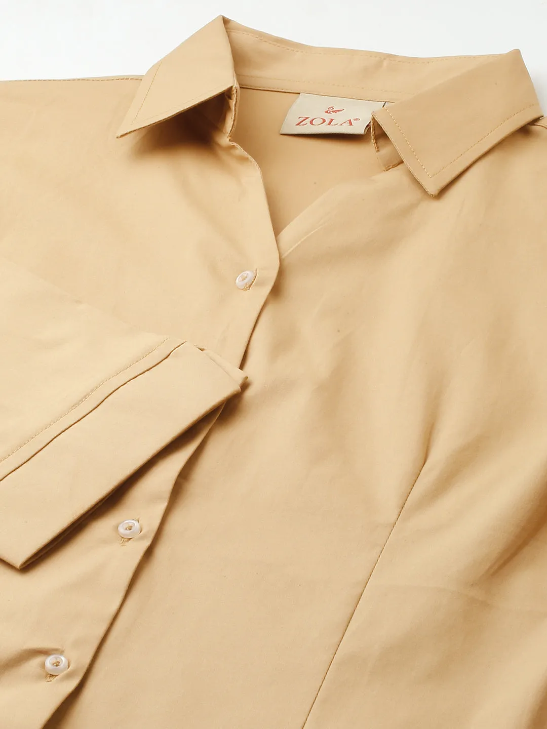 Zola Fawn Cotton Shirt Collar 3/4th Sleeves Formal Wear Shirt For Women