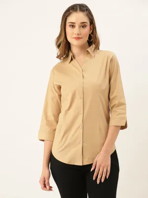 Zola Fawn Cotton Shirt Collar 3/4th Sleeves Formal Wear Shirt For Women
